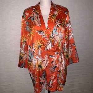 PULL & BEAR tropical orange floral mini wrap dress